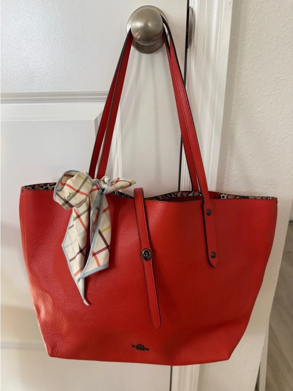 Coach Orange Market Turnlock Tote + coach purse scarf